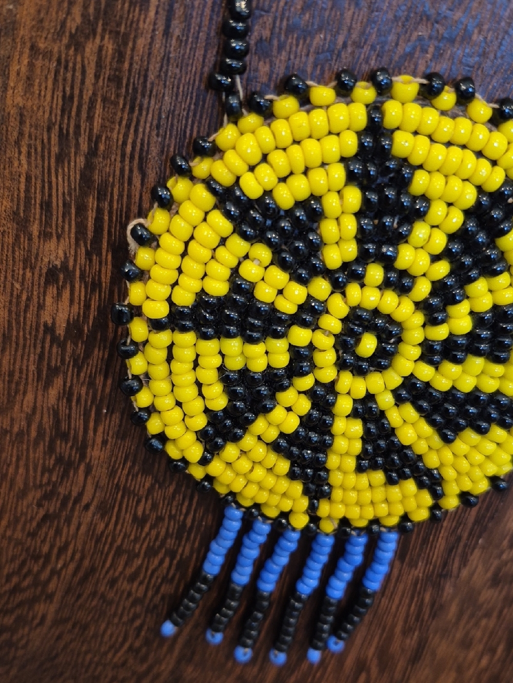 Vtg Seed Bead Medallion Pendant Necklaces, Blue, Green Yellow, & Black - Picture 9 of 13